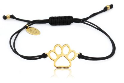 Armband mit goldener Hundepfote an schwarzer Schnur