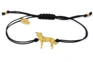 Armband mit Mischlingshund aus vergoldetem Silber an schwarzer Schnur