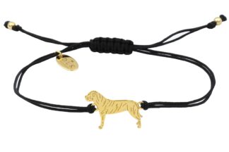 Armband mit Cane Corso Hund aus vergoldetem Silber an schwarzer Schnur