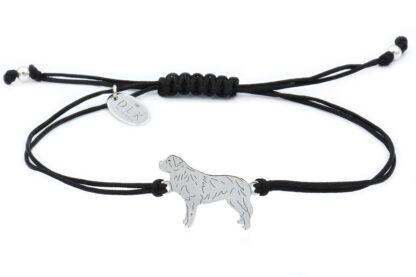 Armband mit Bernhardiner Hund aus Silber an schwarzer Schnur