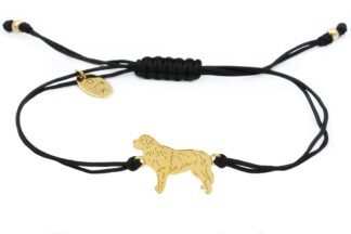 Armband mit Bernhardiner Hund aus vergoldetem Silber an schwarzer Schnur