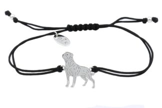 Armband mit Rottweiler Hund aus Silber an schwarzer Schnur