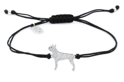 Armband mit Boston Terrier Hund aus Silber an schwarzer Schnur