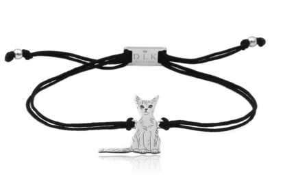 Armband mit Abessinier Katze aus Silber an Schnur