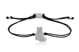 Armband mit Birma Katze aus Silber an Schnur