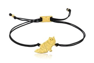 Armband mit Sibirische Katze aus vergoldetem Silber an Schnur