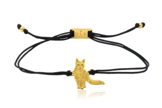Armband mit Türkisch Angora Katze aus vergoldetem Silber an Schnur