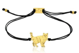 Armband mit Britische Katze stehende aus vergoldetem Silber an Schnur