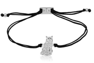 Armband mit Somali Katze aus Silber an Schnur