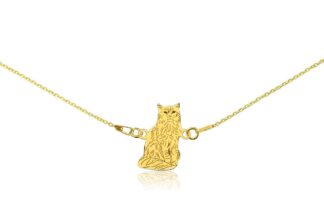 Halskette mit Somali Katze aus vergoldetem Silber an einer Kette