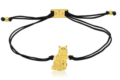 Armband mit Somali Katze aus vergoldetem Silber an Schnur