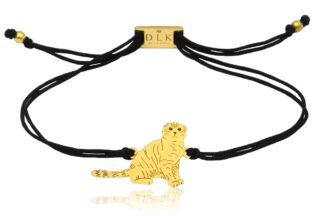 Armband mit Schottische Katze aus vergoldetem Silber an Schnur