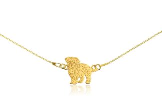 Halskette mit Maltipoo Hund aus vergoldetem Silber an einer Kette