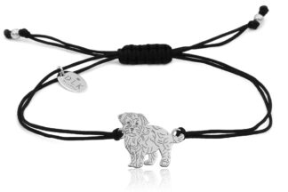 Armband mit Maltipoo Hund aus Silber an schwarzer Schnur