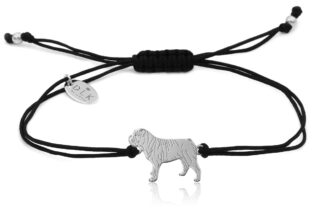 Armband mit Englische Bulldogge aus Silber an schwarzer Schnur