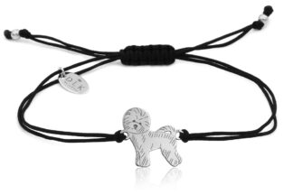 Armband mit Bichon Hund aus Silber an schwarzer Schnur