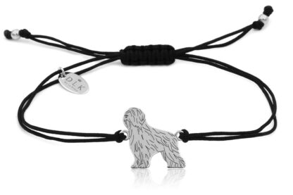Armband mit Briard Hund aus Silber an schwarzer Schnur
