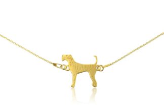Halskette mit Airedale Terrier Hund aus vergoldetem Silber an einer Kette