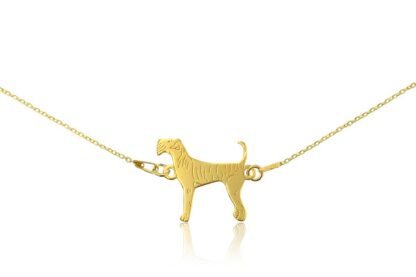 Halskette mit Airedale Terrier Hund aus vergoldetem Silber an einer Kette