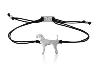 Armband mit Airedale Terrier Hund aus Silber an schwarzer Schnur mit DLK-Verschluss