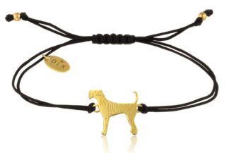 Armband mit Airedale Terrier Hund aus vergoldetem Silber an schwarzer Schnur