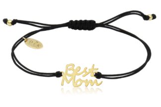 Armband mit Schrift BEST MOM in Gold an Schnur