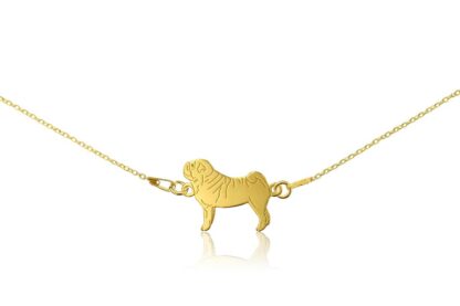 Halskette mit Mops Hund aus vergoldetem Silber an einer Kette